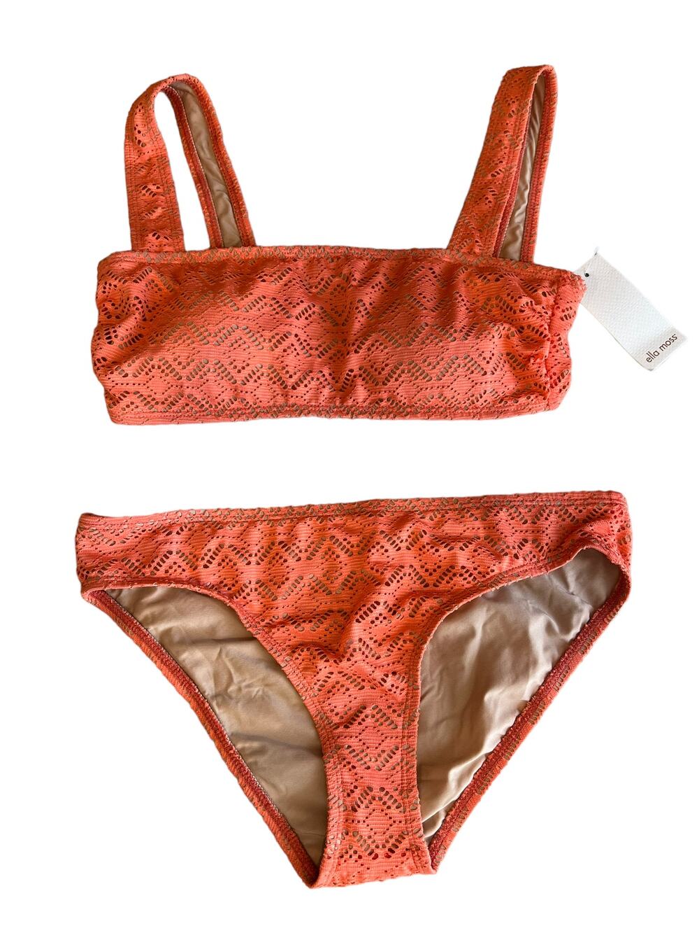 Ella Moss Peach laser cut Bandeau top two piece bikini set M